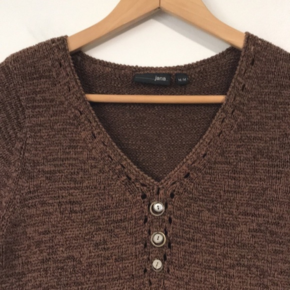 Vintage Jana brown knit short sleeve shirt size medium - Picture 2 of 10